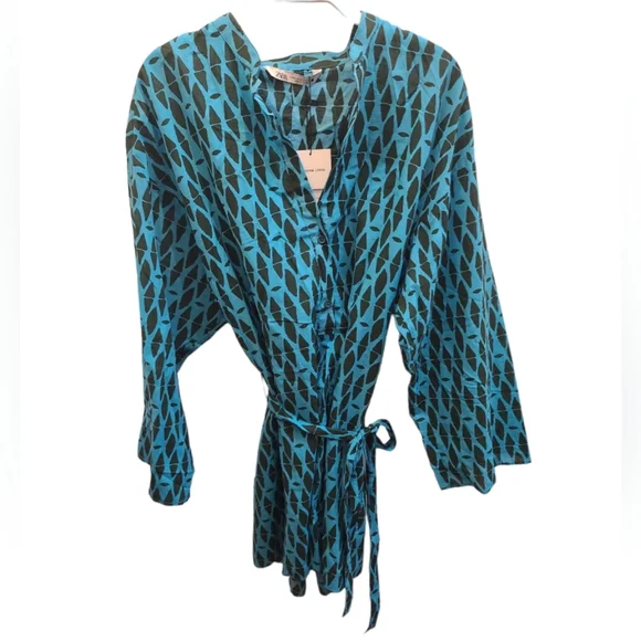 NWT Zara 100% Cotton "The Reese Dress" in Blue Geo Print - Size M - Picture 14 of 14